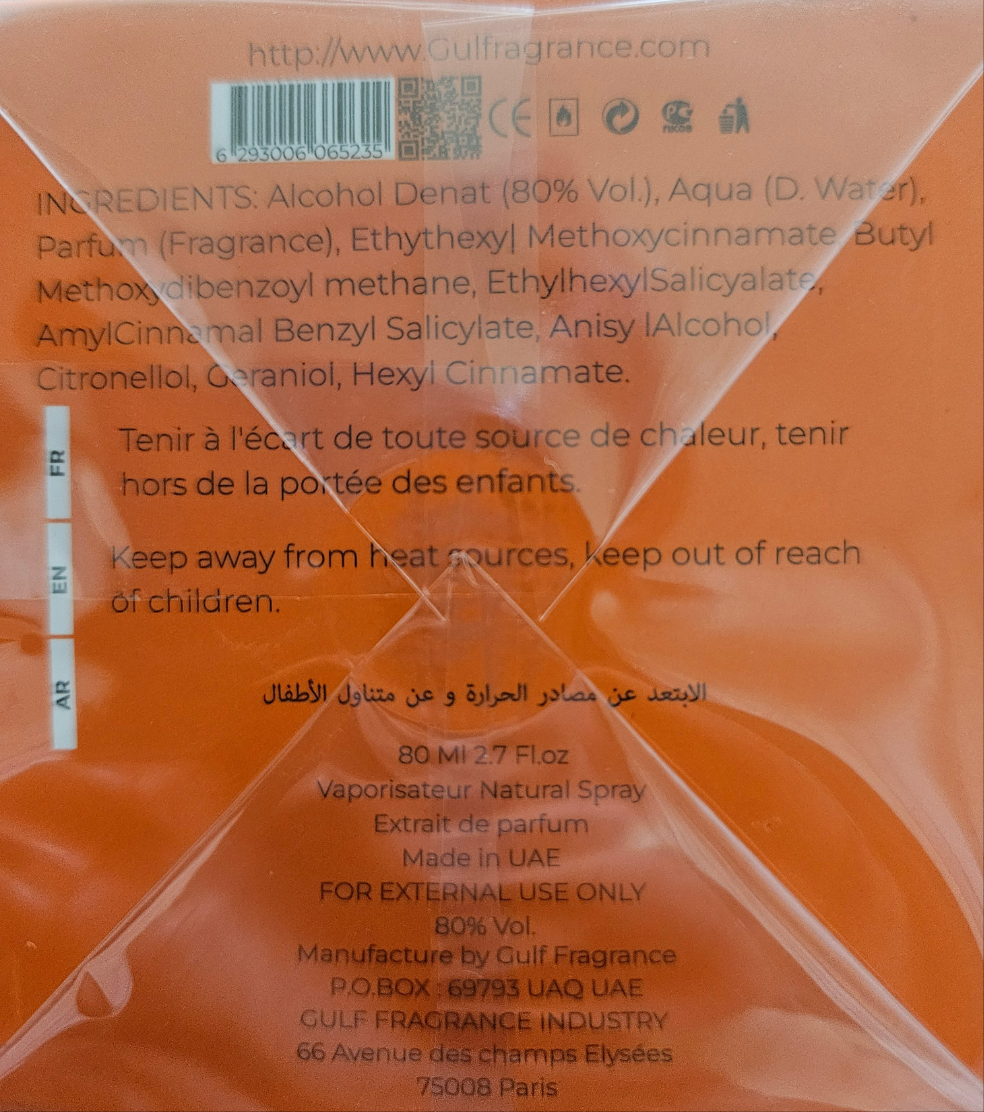 Extrait de parfum de Dubaï "Intense peach" Gulf Fragrance