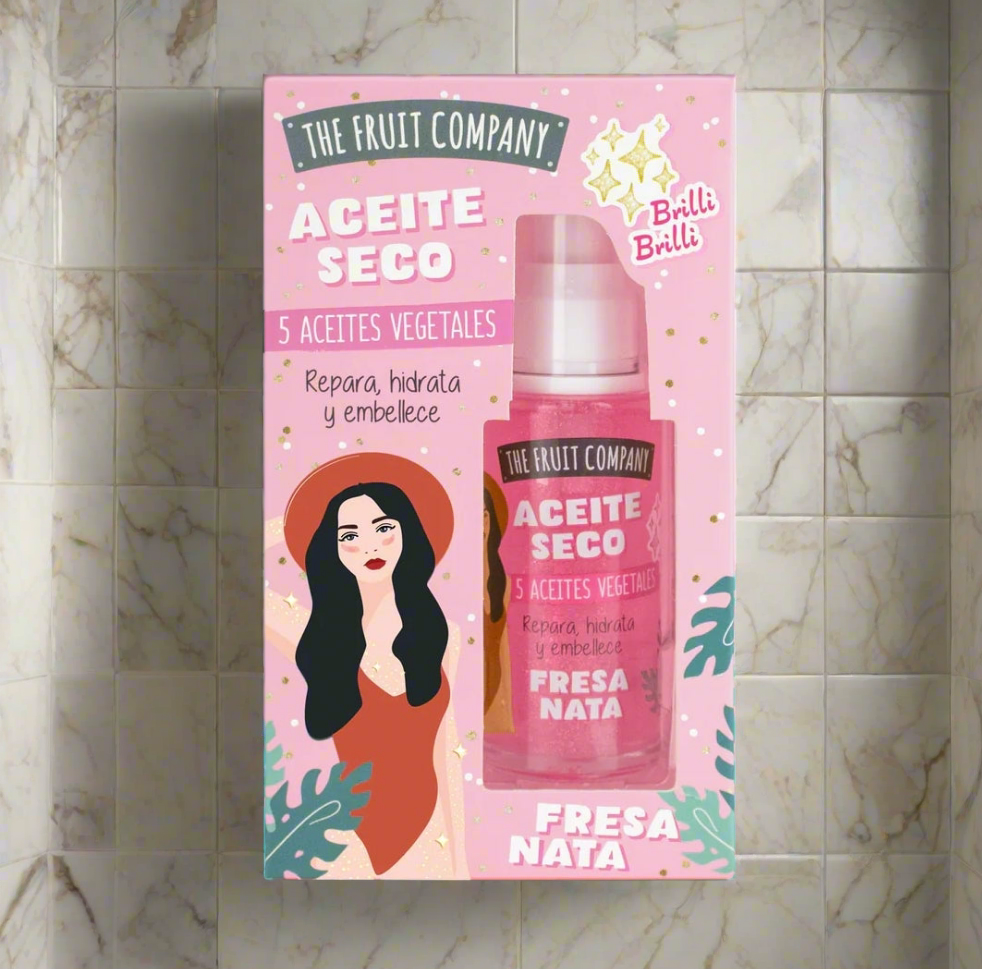 Huile sèche pailletée "Fraise à la crème"