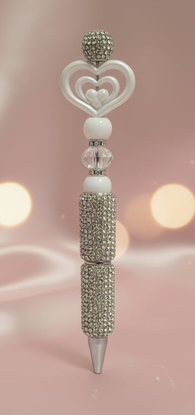 Stylo Strass Blanc "Coeur"